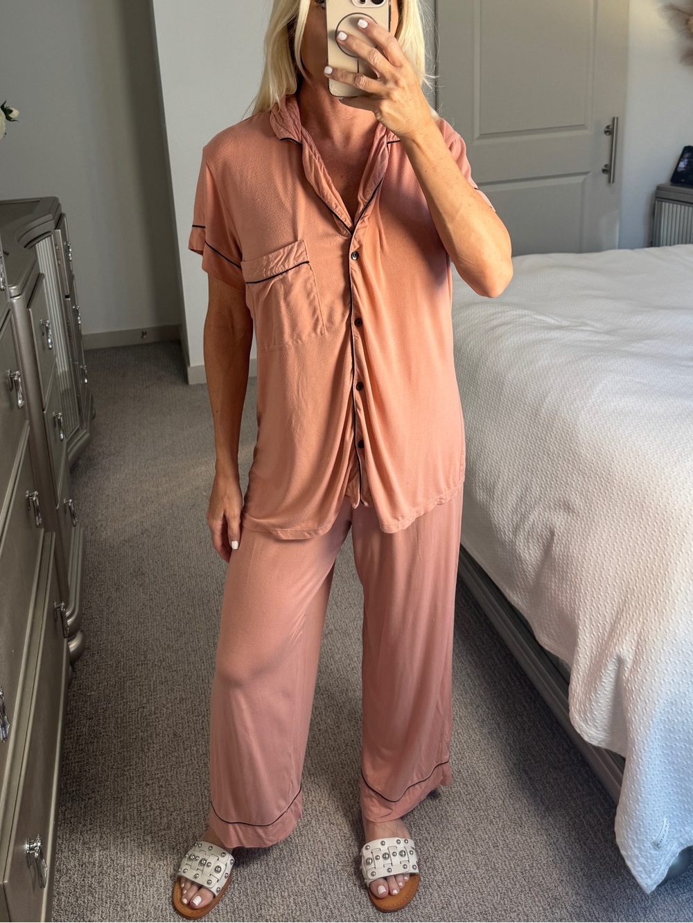 Eberjey Dusty Rose Pink Pajama Set Short Sleeve Top with Pants Medium